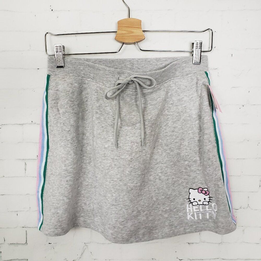 Hello Kitty By Sanrio Gray Mini Sweat Skirt Fleece Size M NEW Drawstring Waist